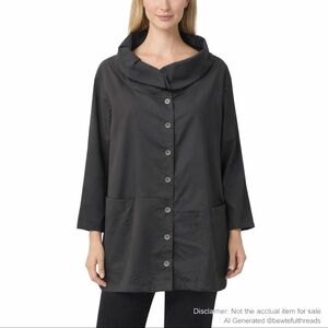 Chalet et Ceci Black Cowl Neck Button Jacket L Minimalist Artwear Layering